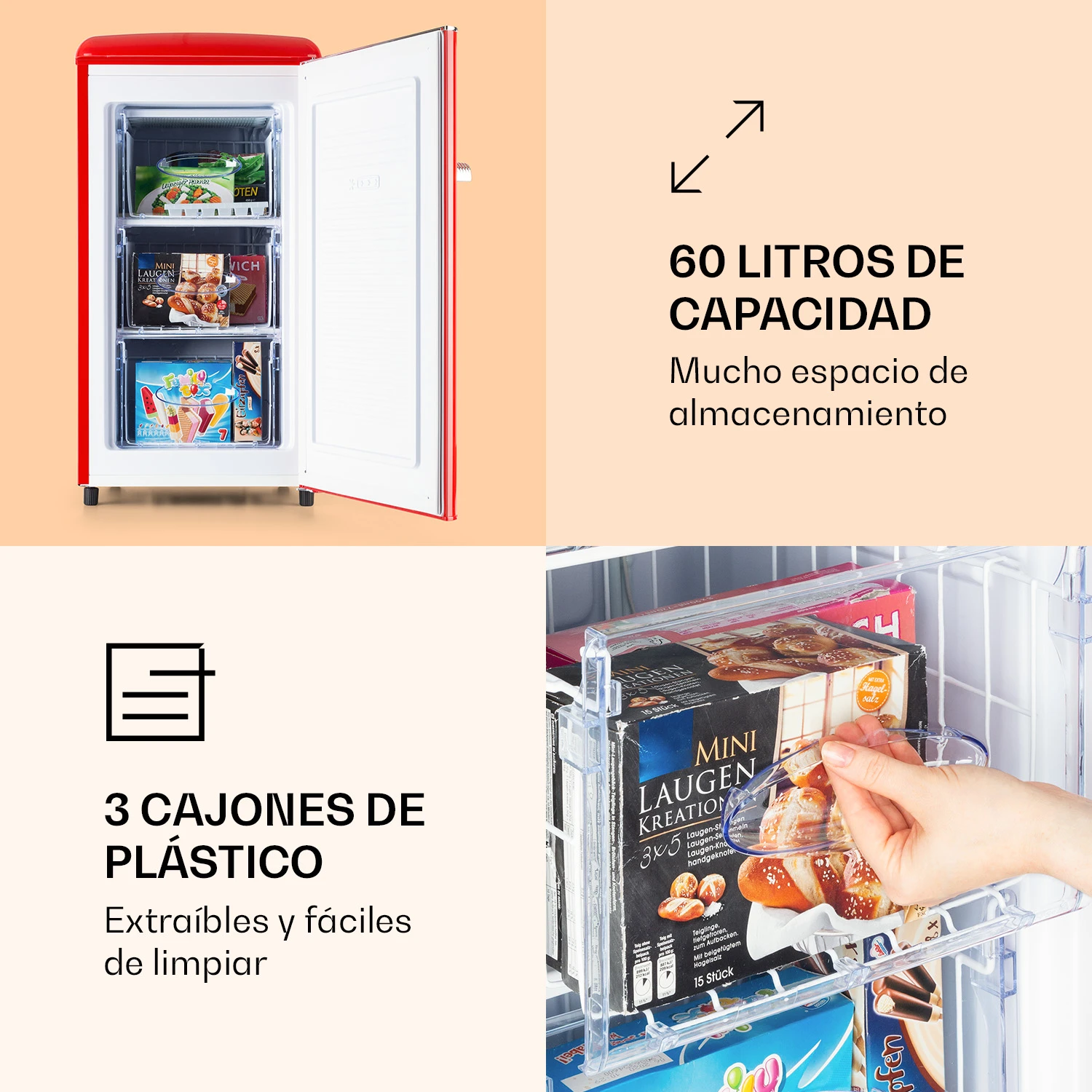 Klarstein Laika 60L Congelador 60 litros 3 cajones Temperatura - Imagen 4